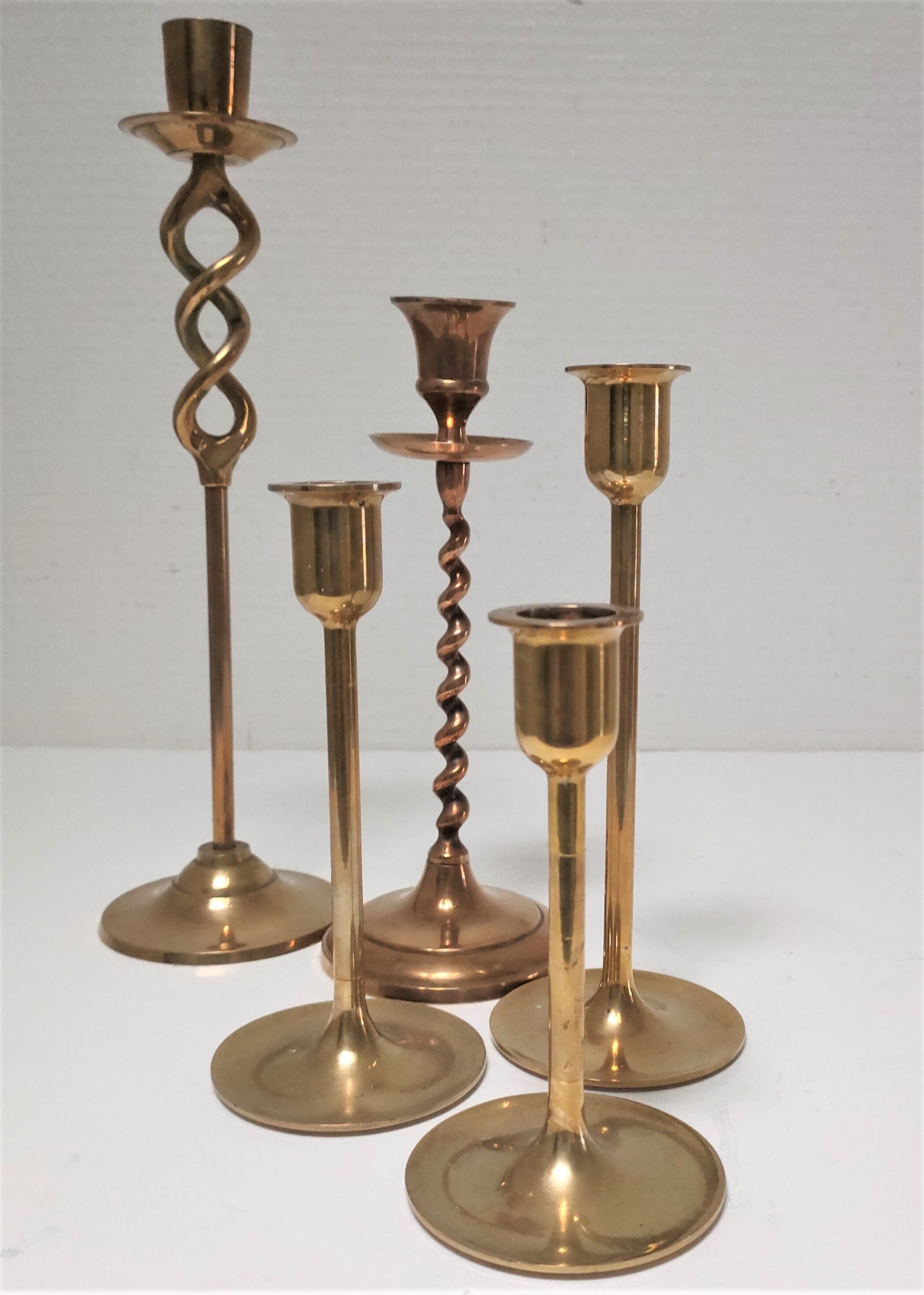 Five solid brass candle holders vintage design 80s