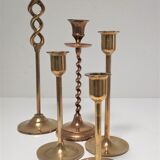 Five solid brass candle holders vintage design 80s