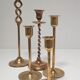 Five solid brass candle holders vintage design 80s