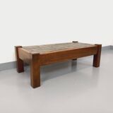 Vintage Brutalist Oak and Slate Coffee Table from the 60s-70s
