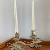 Pair of vintage flower candle holders in gold painted metal