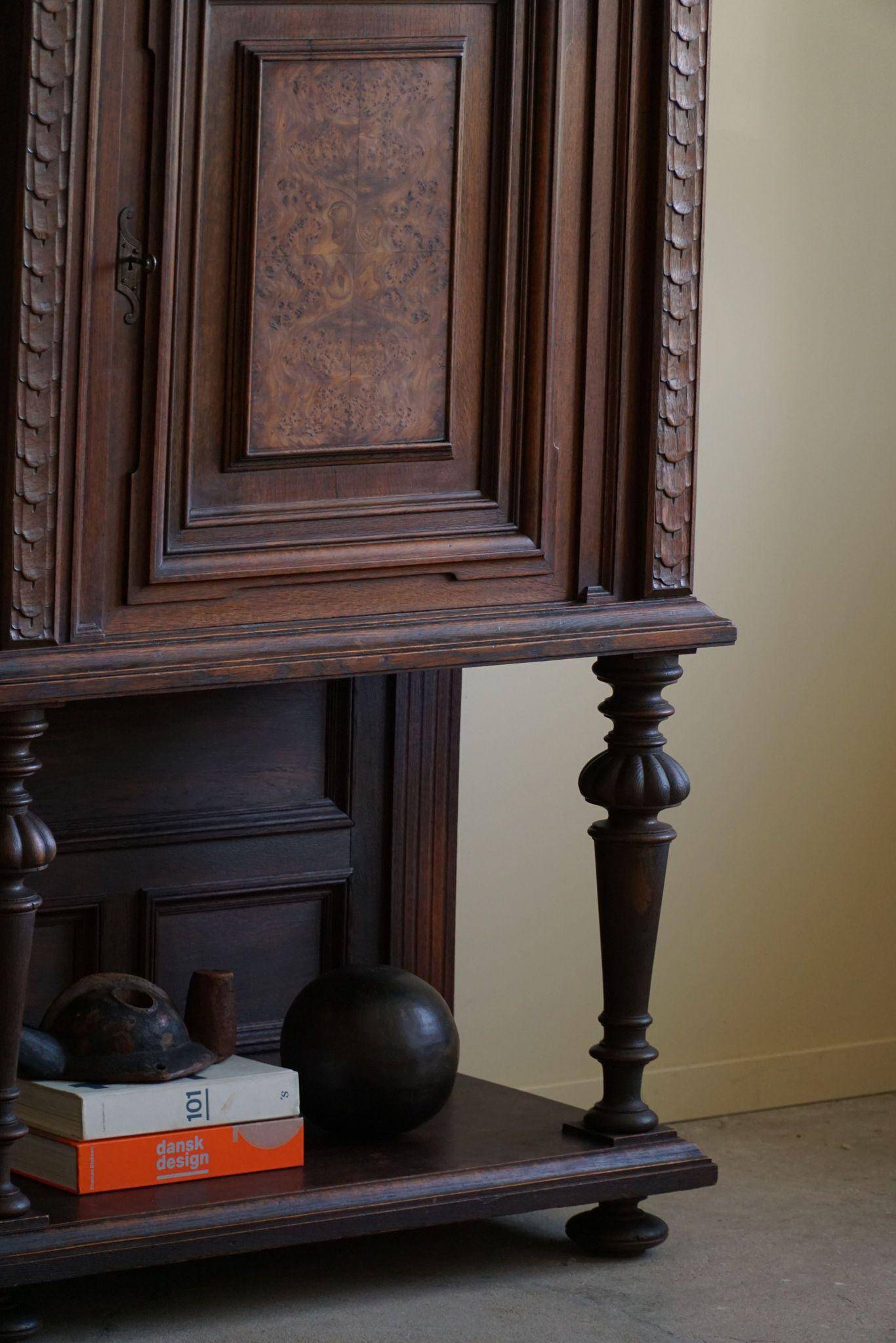Baroque-style wardrobe in oak and birch, made by a Danish cabinetmaker, 1920s.
