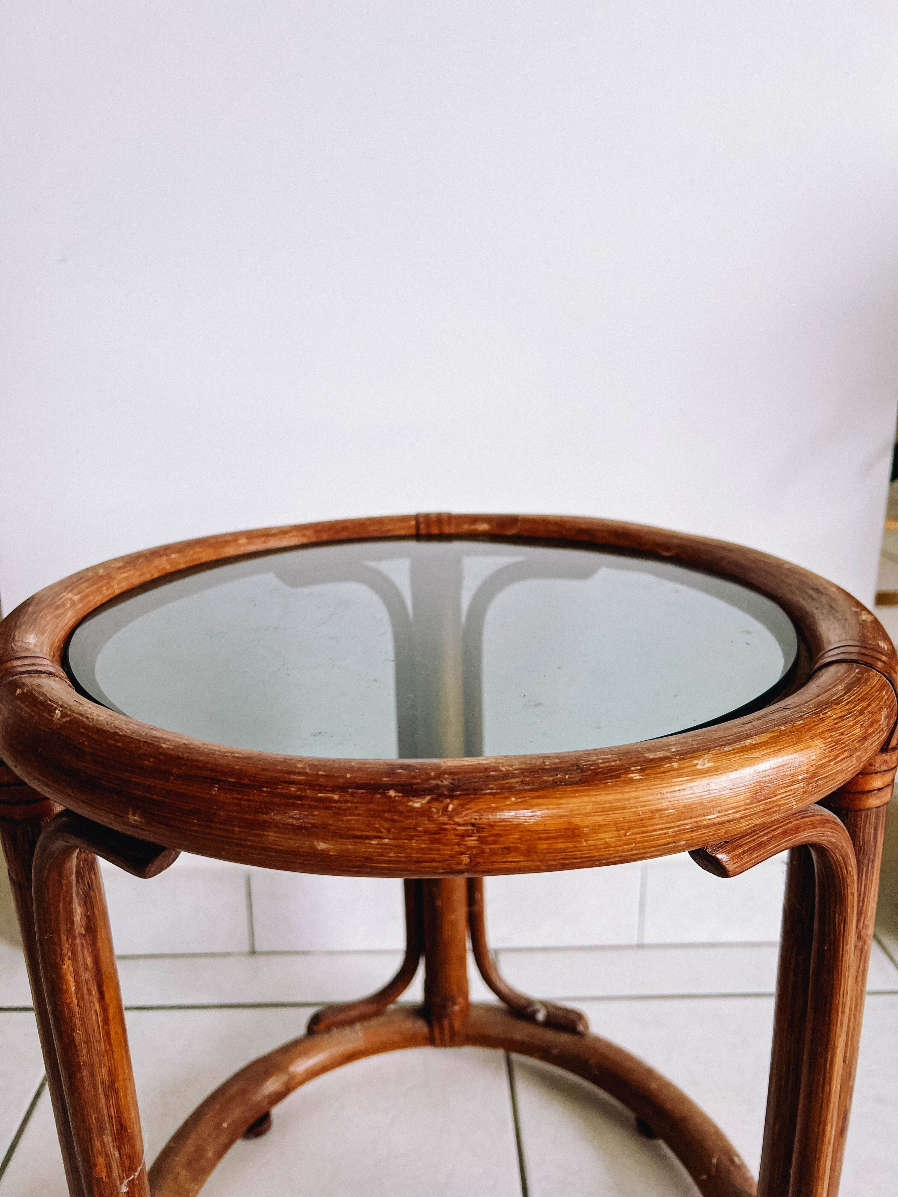 Round rattan coffee table from the 60s