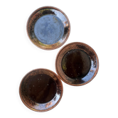 Set of 3 Keraluc dessert/brunch plates in turned stoneware, France 1970.