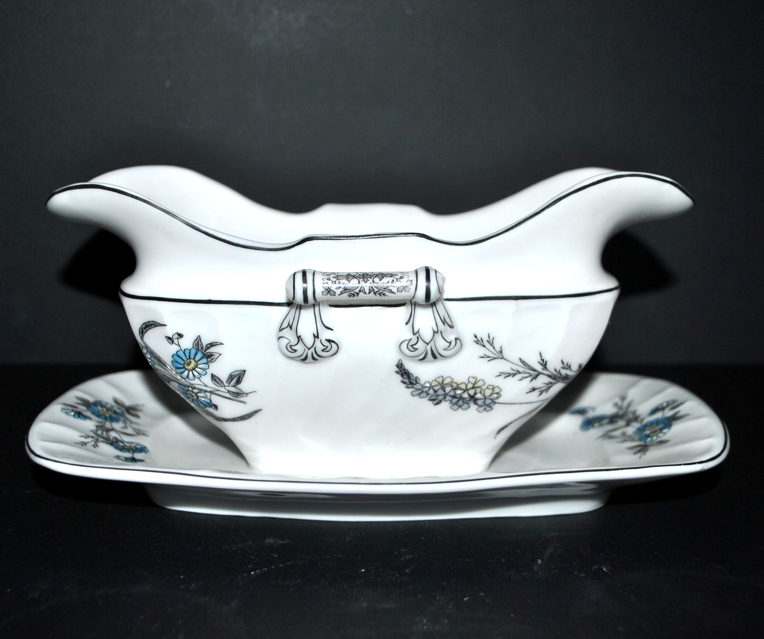 Antique Empire style porcelain sauceboat, hand-painted
