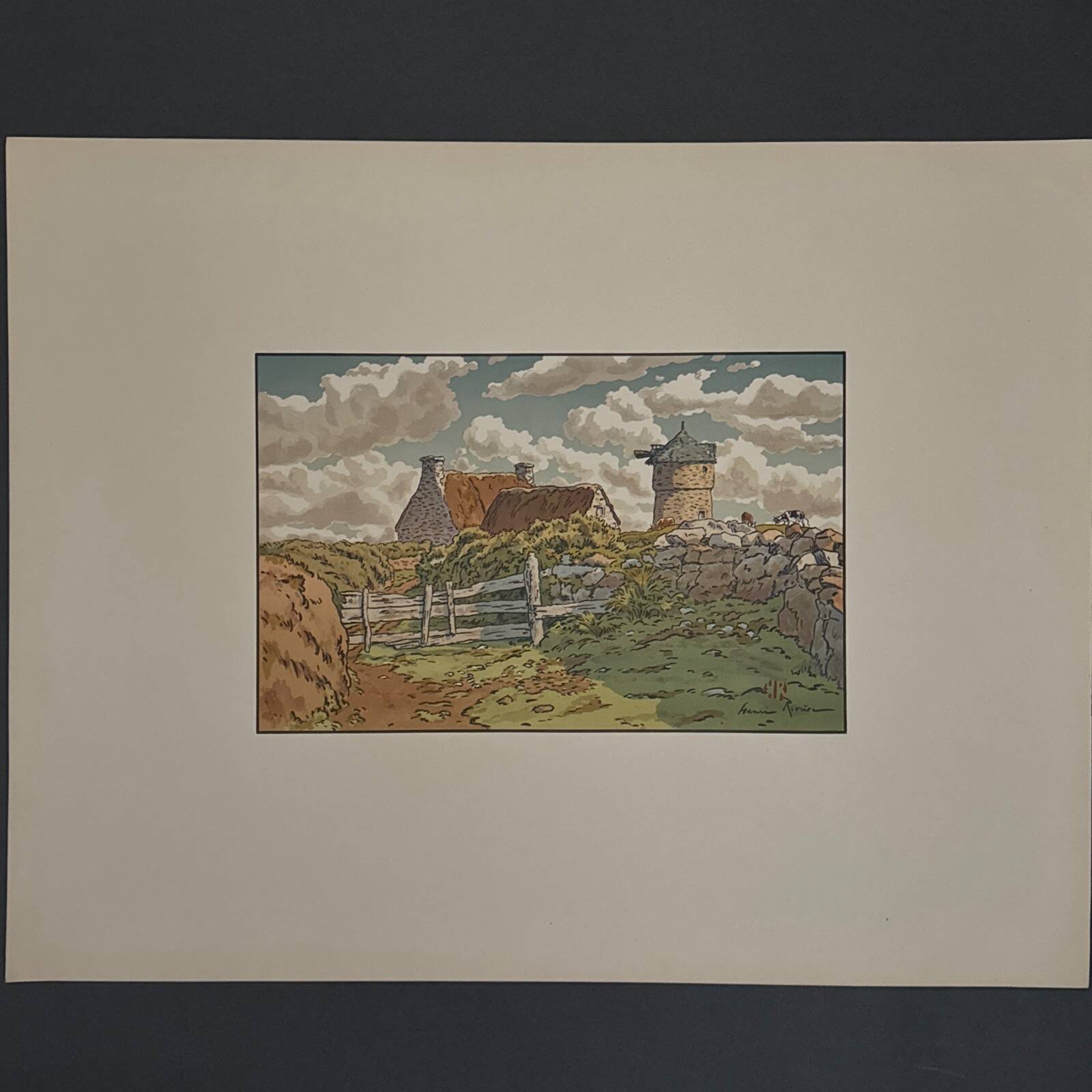 Lithograph by Henri Rivière Old Mill at Loguivy