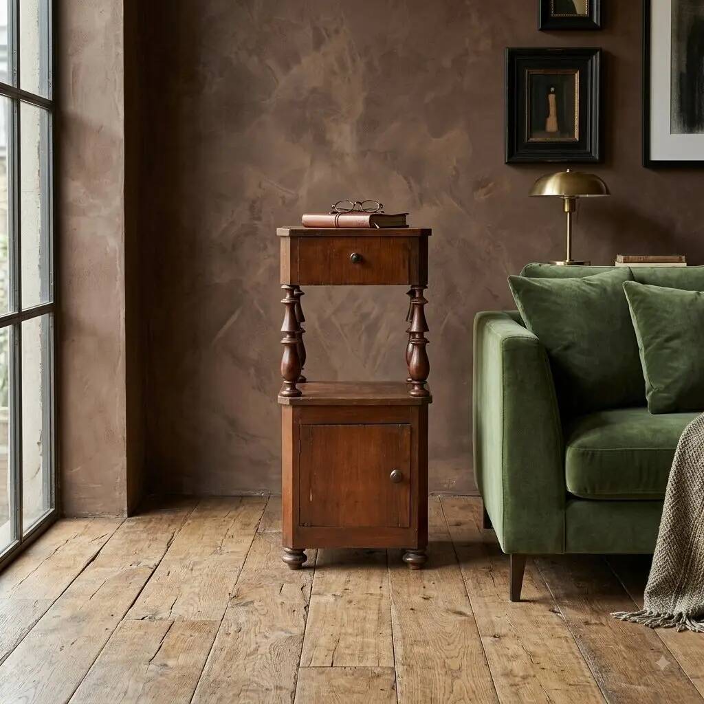 Antique Louis-Philippe bedside table in walnut, Italy, 19th century.