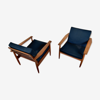 Pair of scandinavian blue armchairs, 60s