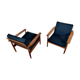 Pair of scandinavian blue armchairs, 60s