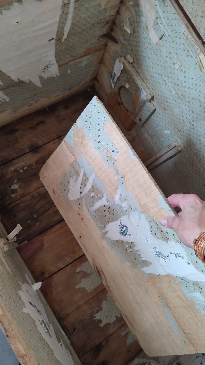 Grande malle en bois bombée