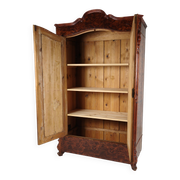 19th Century Pine Linen Cupboard / Wardrobe with Flame Veneer