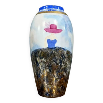 Limoges France : vase en porcelaine peinte style art deco vers 1920-1930
