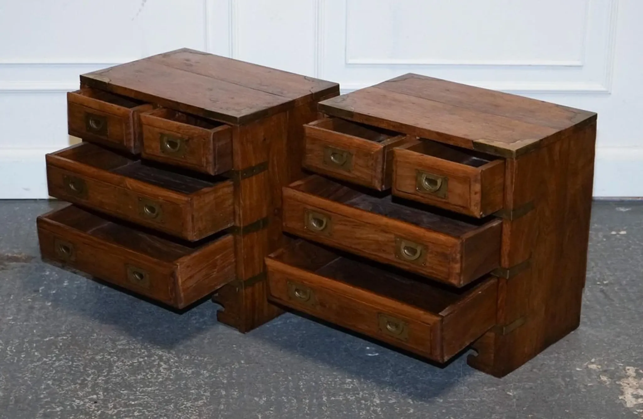 Vintage Military Campaign Brass Bedside Tables, Set of 2
