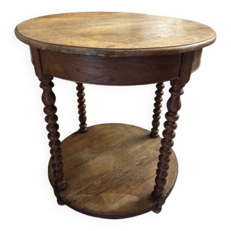 Round turned wood side table
