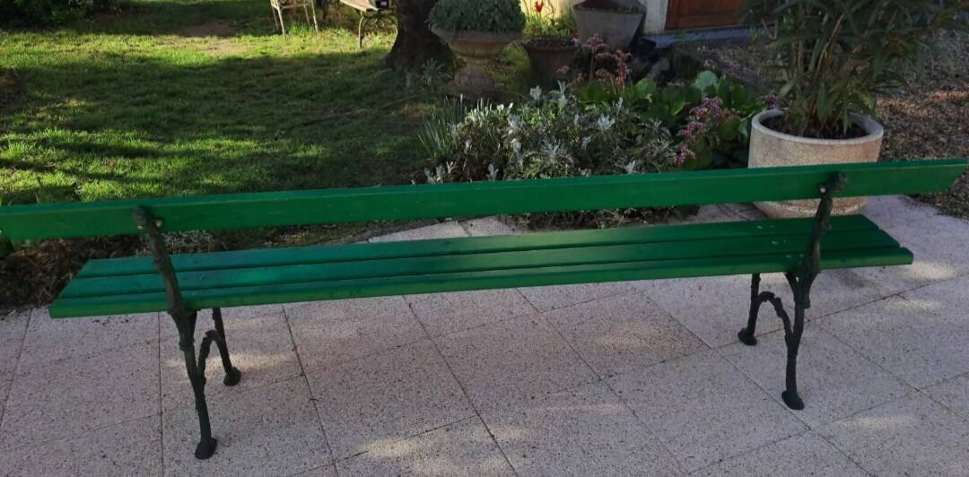 Large wooden and cast iron garden bench 224 cm
