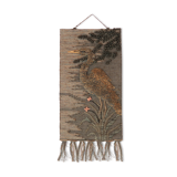 Wall tapestry "heron" in wool with relief, 70s