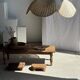 Large suspension or lampshade in flat woven tulip flower rattan H35 D