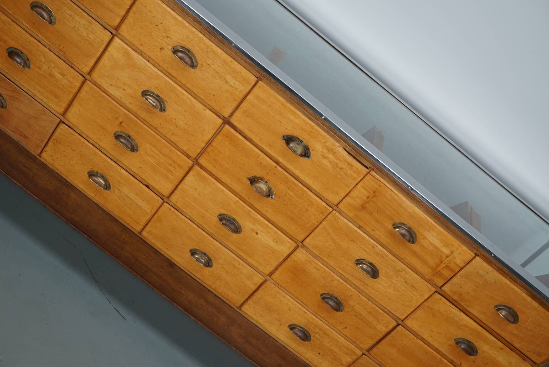 Vintage British maple & oak haberdashery cabinet or shop counter, 1930s