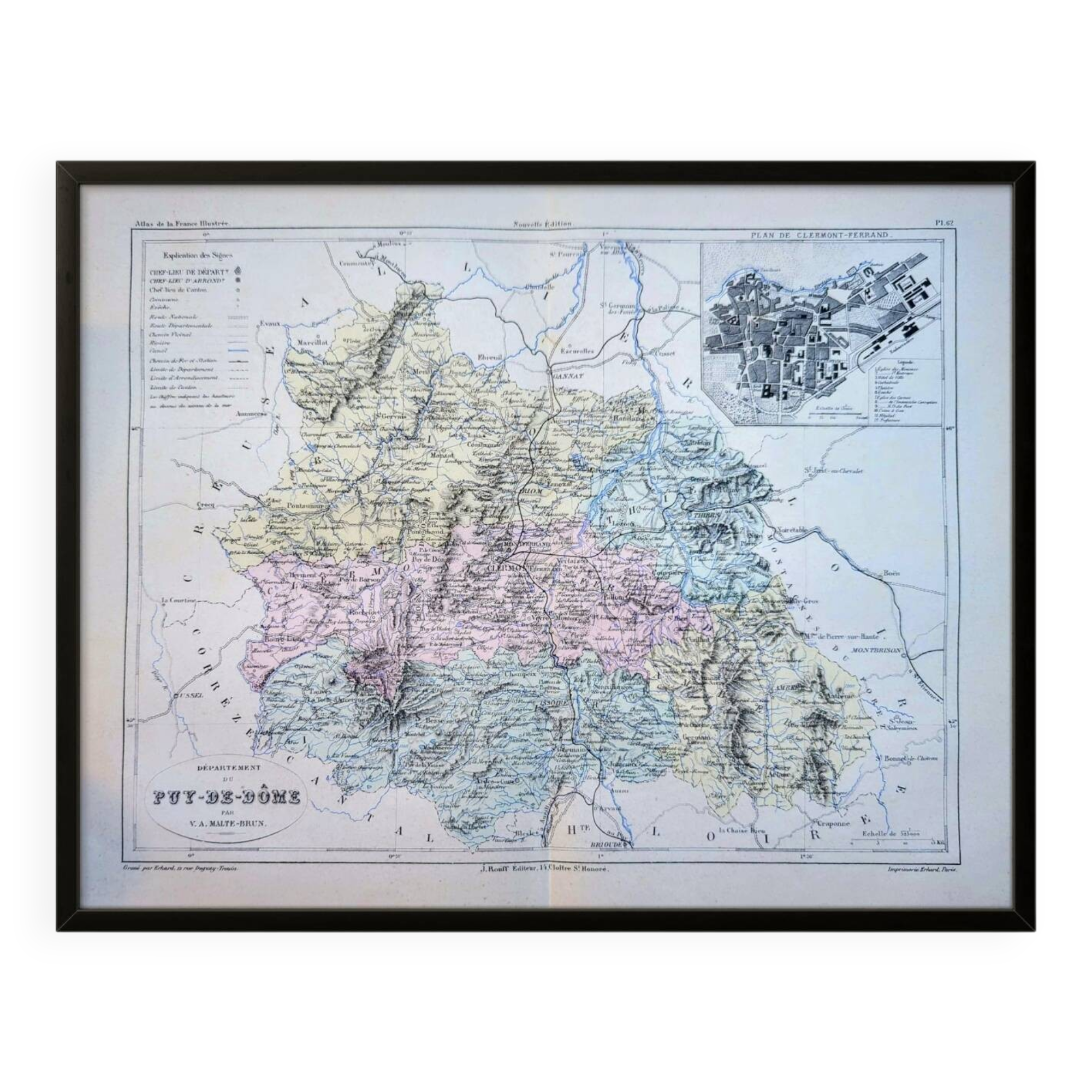 Puy-De-Dôme, carte ancienne, imprimée en 1883.