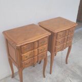 Pair of Louis xv style bedside tables in cherry wood, 3 drawers