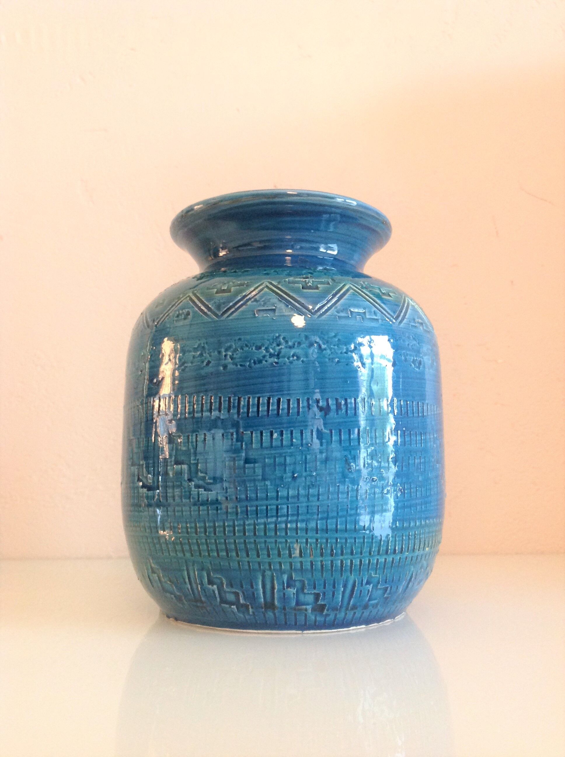 Blue / vintage ceramic ball vase 70s