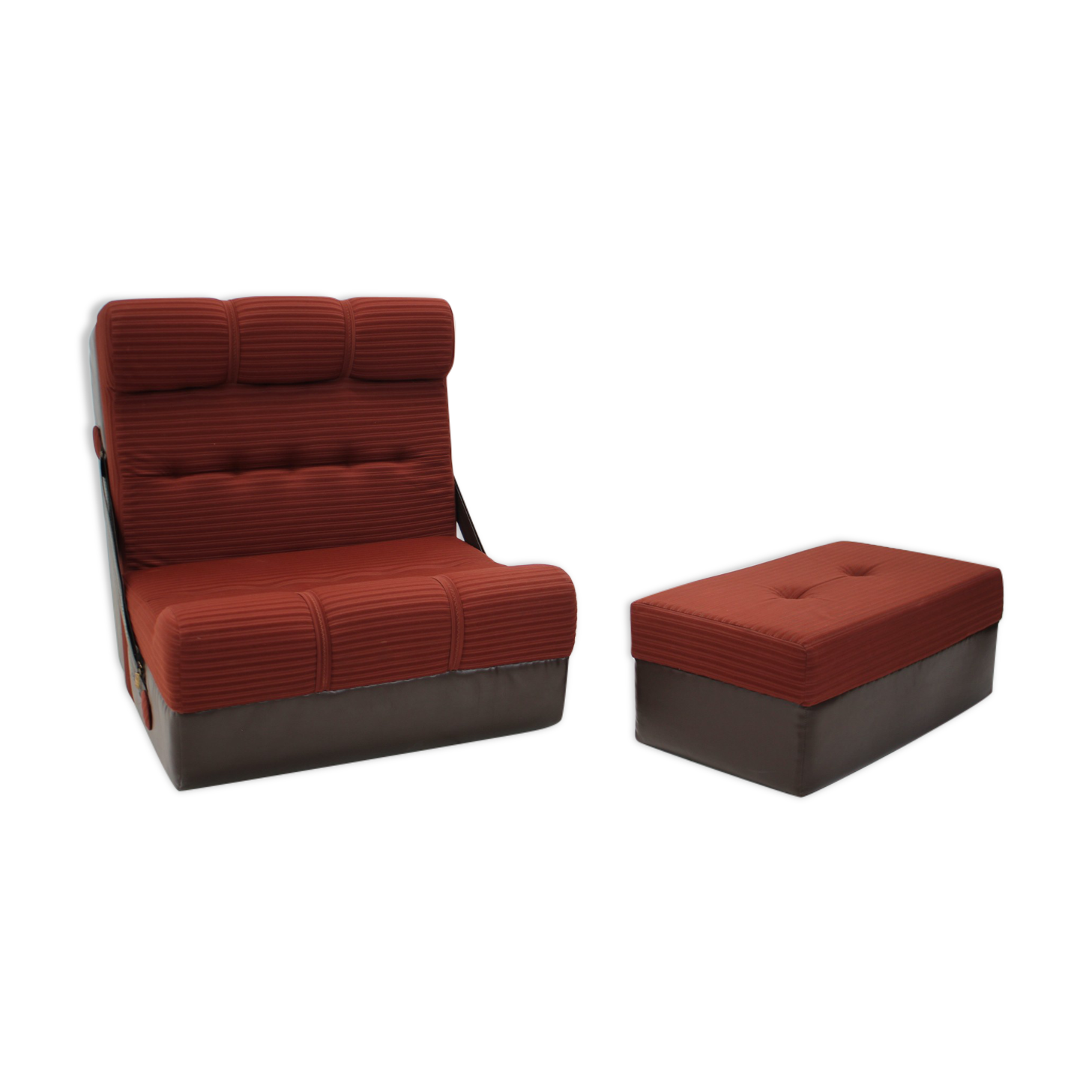 Mid-century Folding Armchair and Footstool or Daybed,1970's.