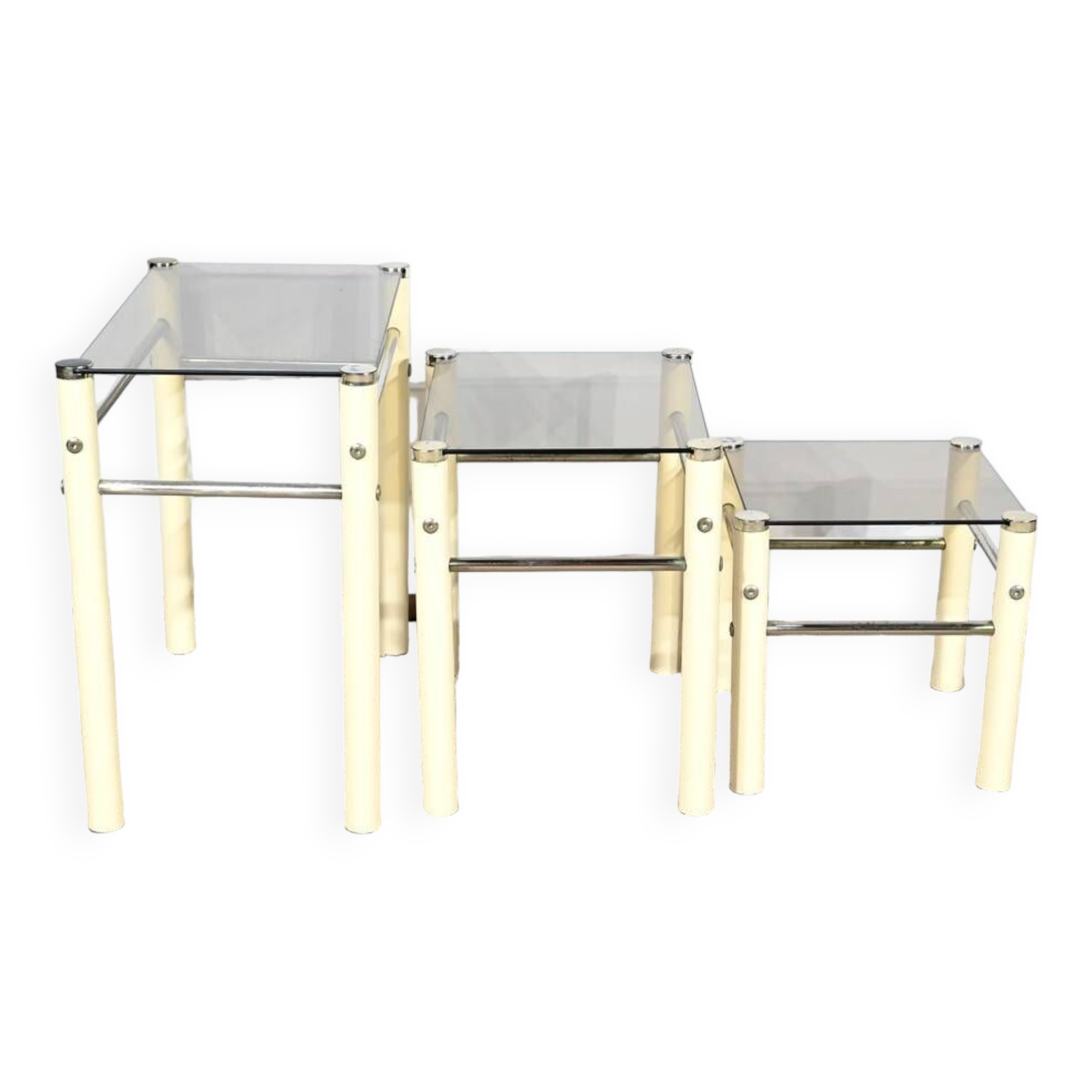 Tables Gigognes en Métal Beige, attribuées à Yves Boutboul – 1970