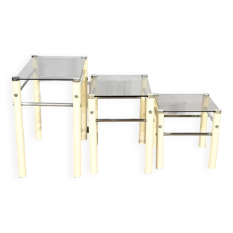 Beige Metal Nesting Tables, attributed to Yves Boutboul – 1970