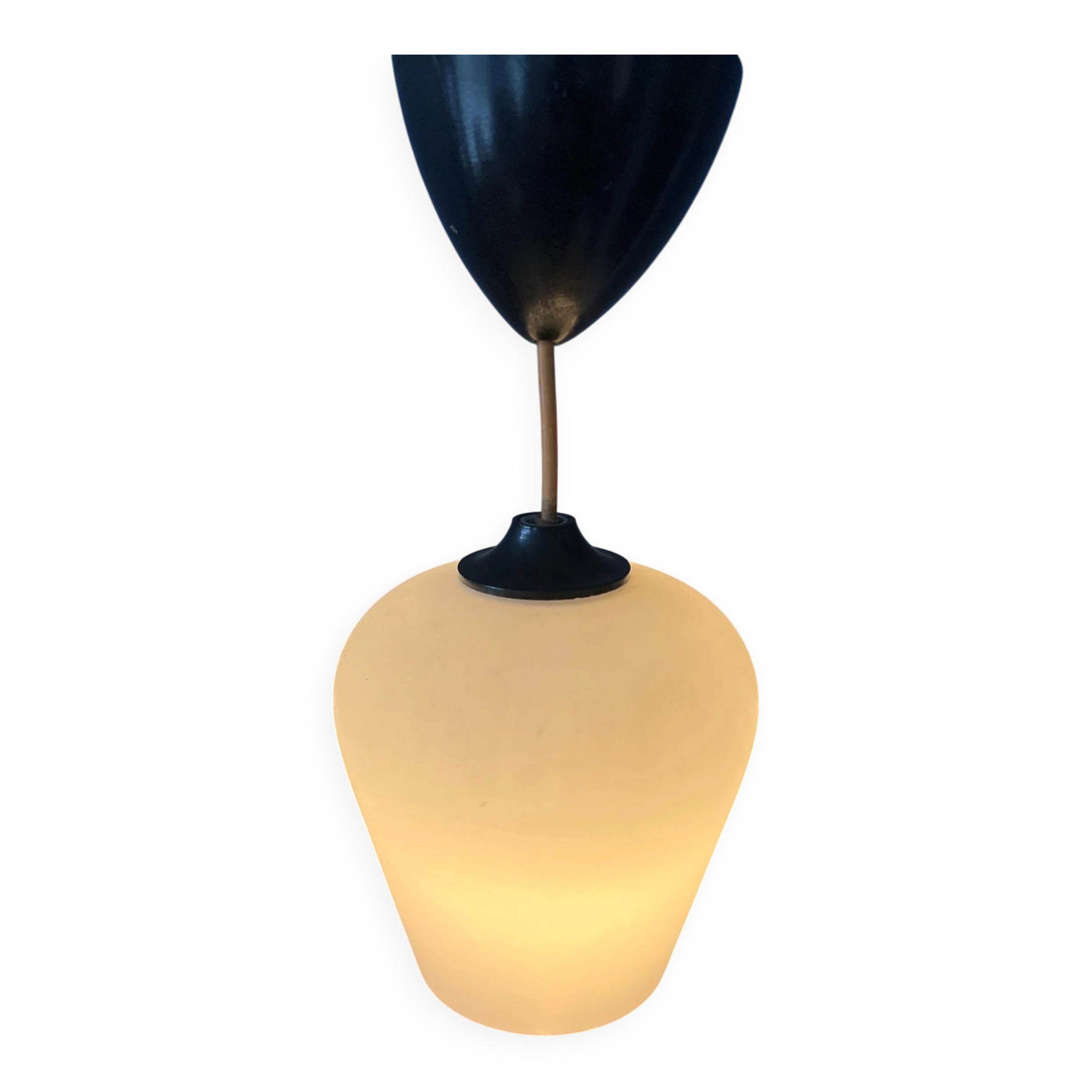 Small opaline glass pendant light, inverted tulip, Mid-Century.