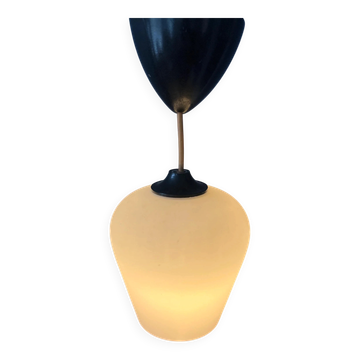 Small opaline glass pendant light, inverted tulip, Mid-Century.