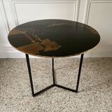 Side table, pedestal living room table, end table, round tray vintage Chinese decor