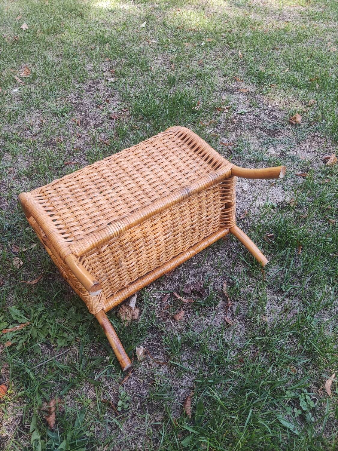 Rattan and wood magazine rack