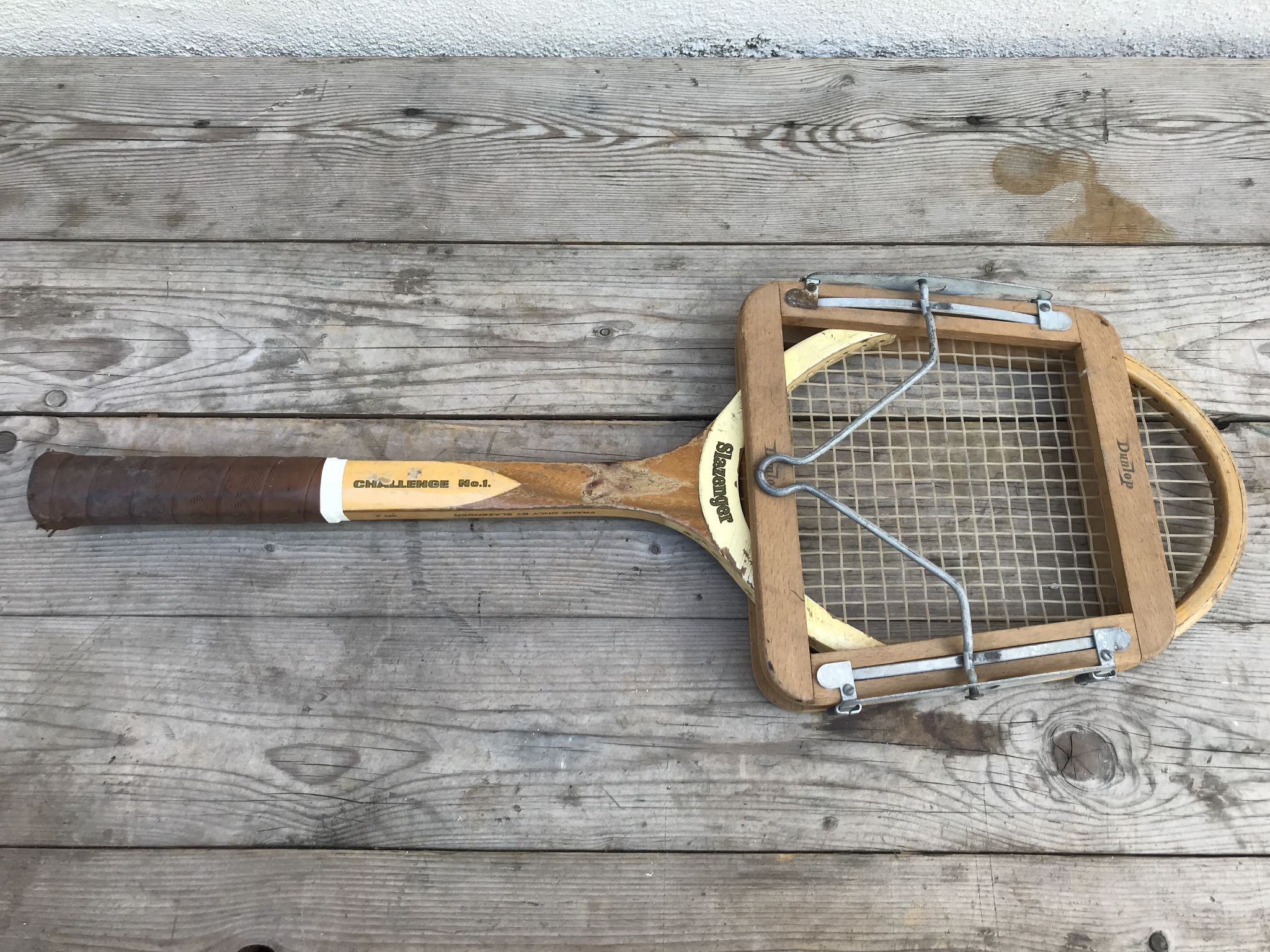 Slagenzer wood and leather vintage old tennis racket