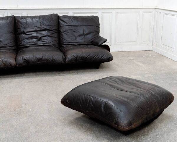 Canapé vintage Marsala pour Ligne Roset en cuir marron, 1980