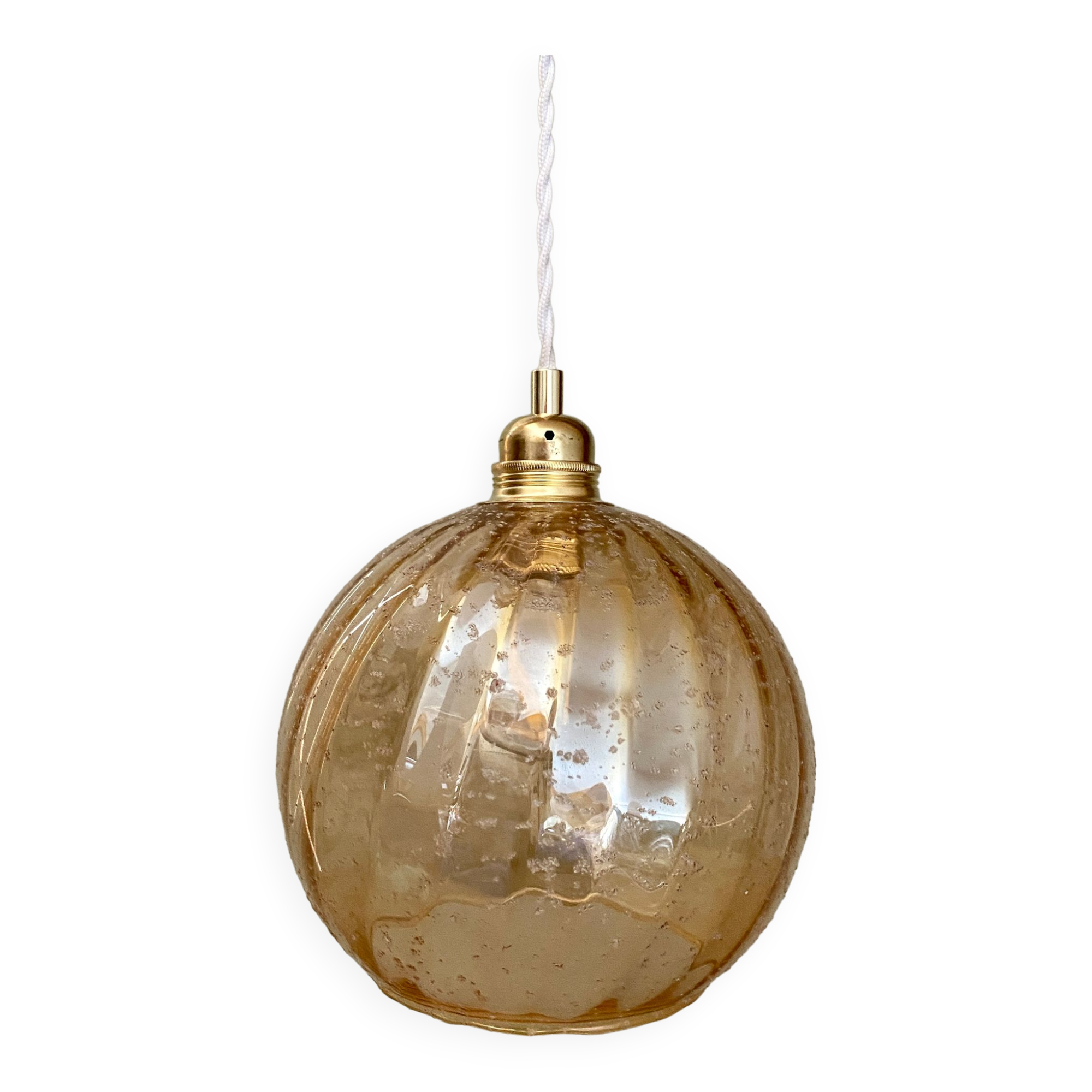 Vintage globe pendant lamp in amber glass