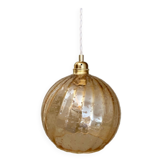 Vintage globe pendant lamp in amber glass