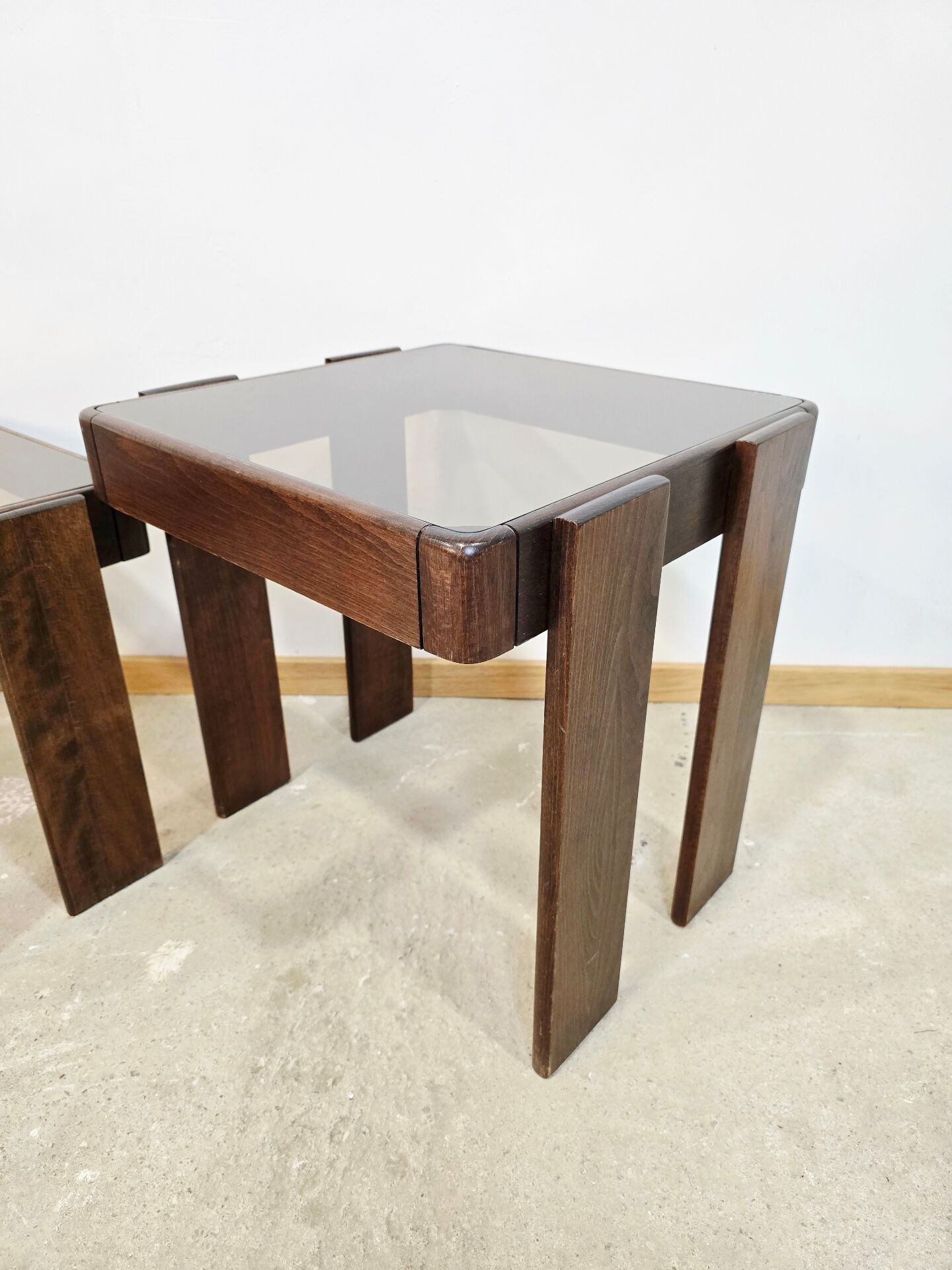 1970s Meblo Frattini Nesting Tables with Smoked Glass