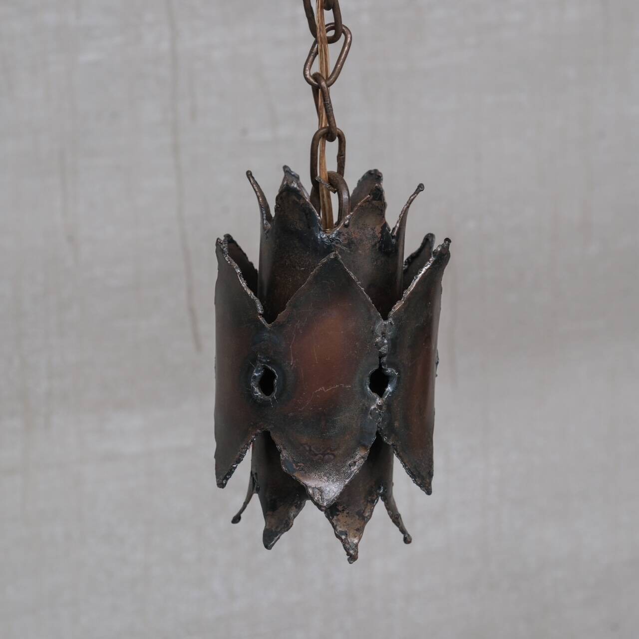 Trio of Unusual Brutalist Late 20th Swedish Pendant Lights