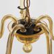 Vintage Murano 5-Arm Ribbed Topaz Glass Chandelier Pendant Lamp