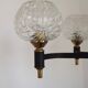 French Vintage Retro Mid Century Black & Gold 4 Arm Chandelier with Glass Shades 5015