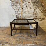 Table basse en bambou des années 70 avec porte revue intégré