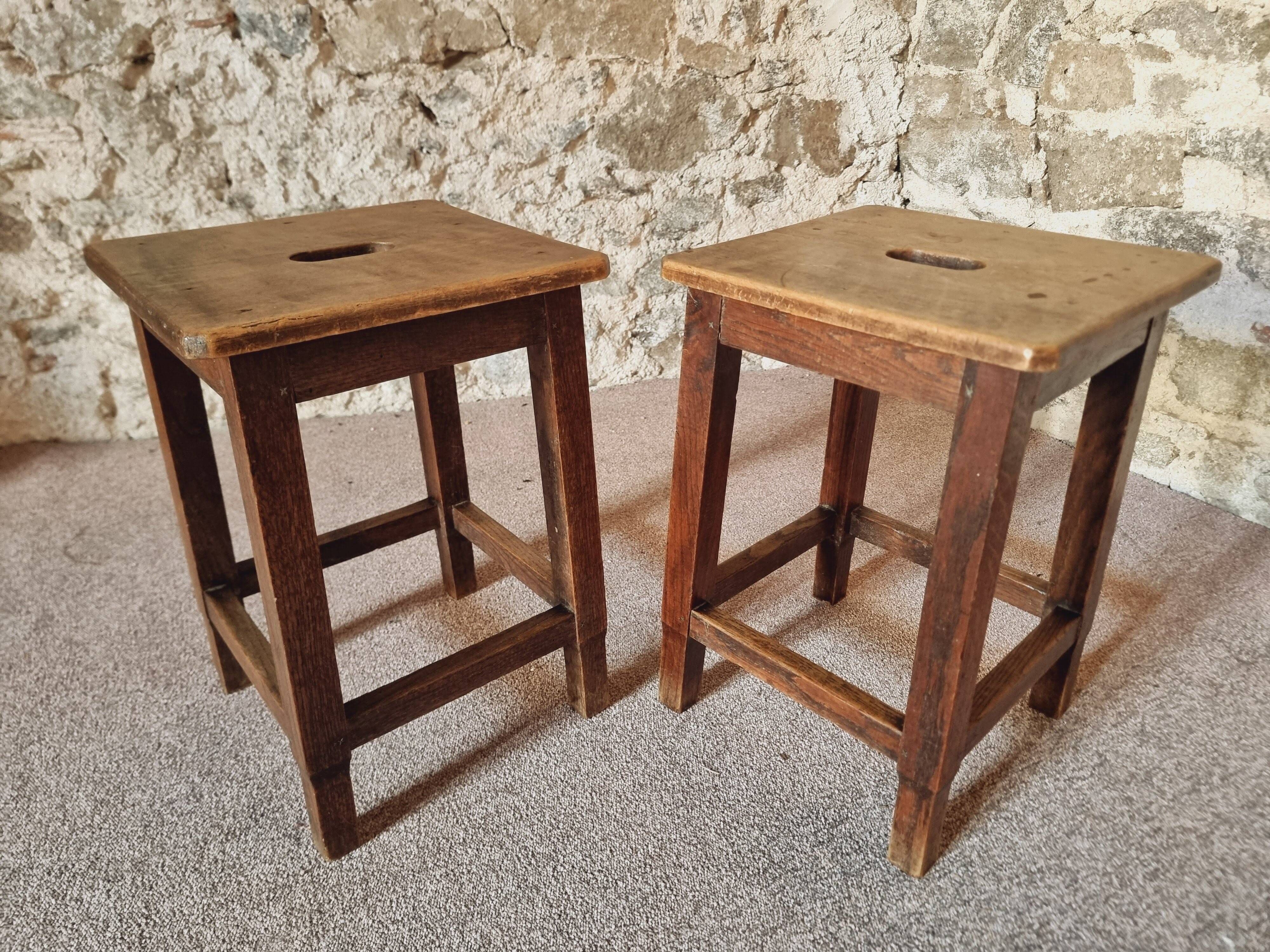 Pair of oak workshop stools – France, 1950s