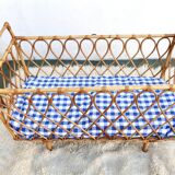 Vintage rattan and bamboo crib, 60s, TBE.