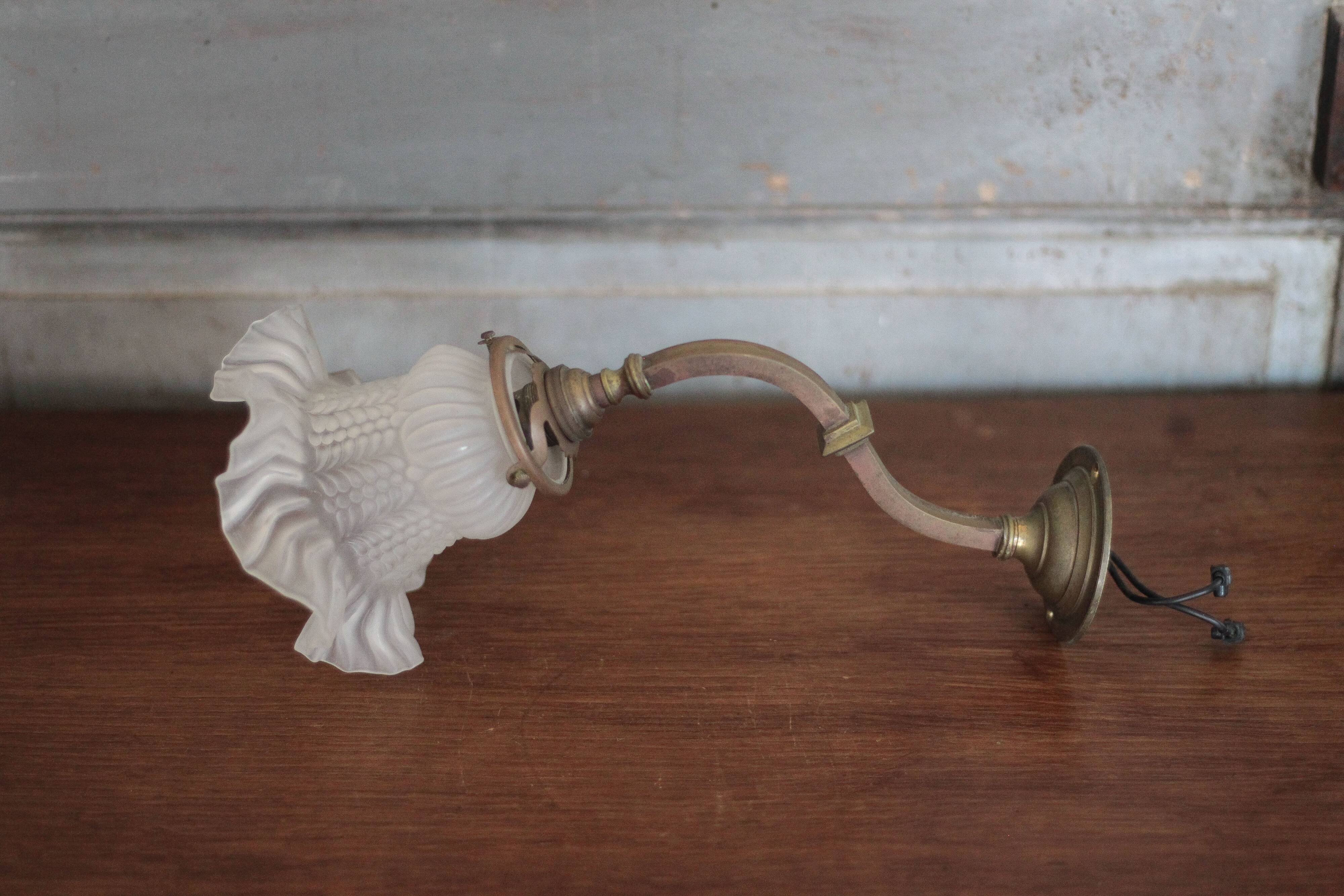 Vintage wall light, bronze swan neck and tulip globe wall light