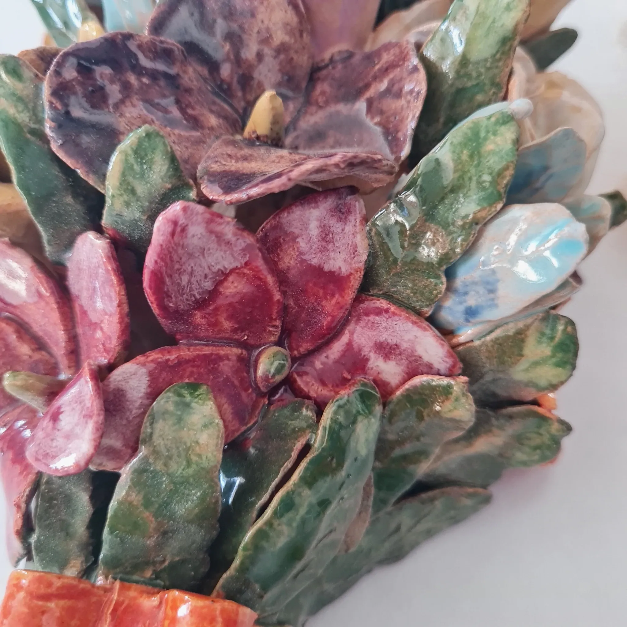 Applied bouquet of flowers in slipware Art Nouveau