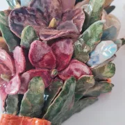 Applied bouquet of flowers in slipware Art Nouveau