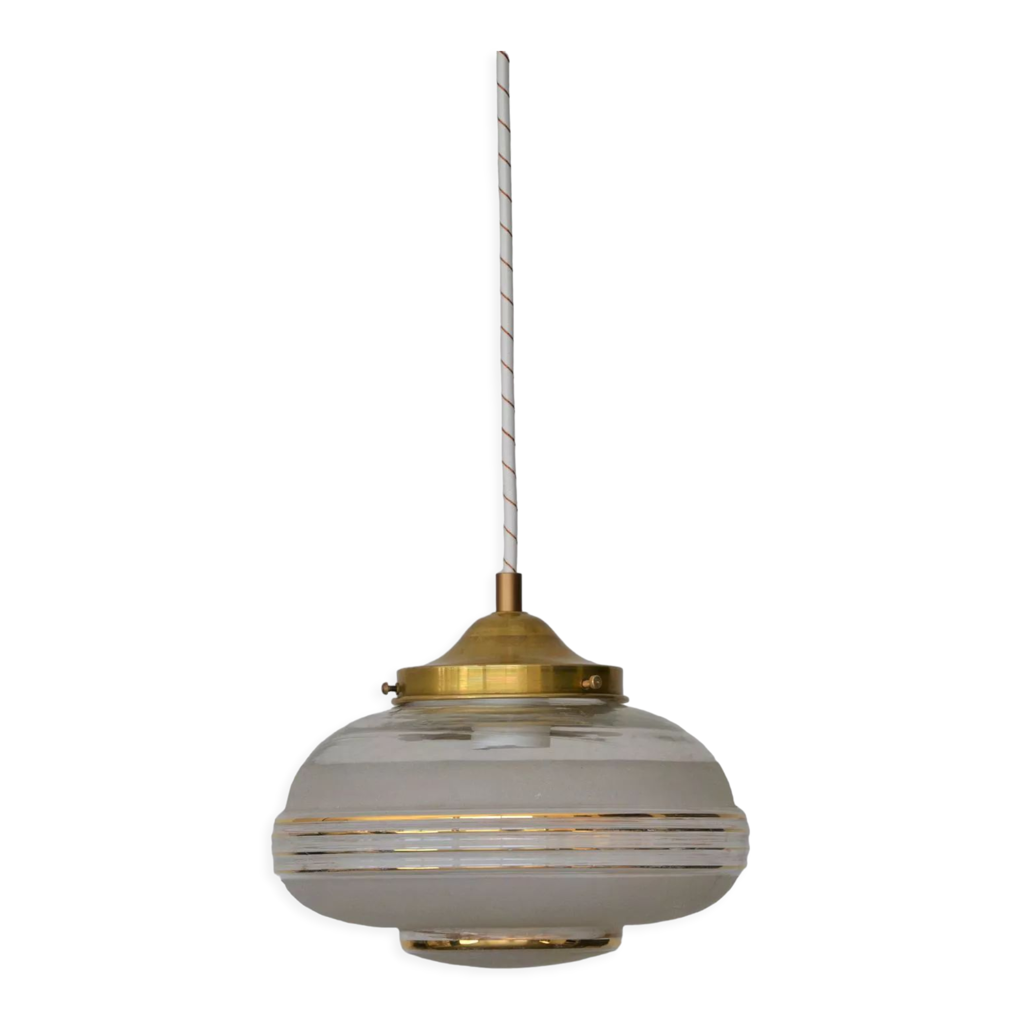 Suspension globe in frosted glass with golden edges