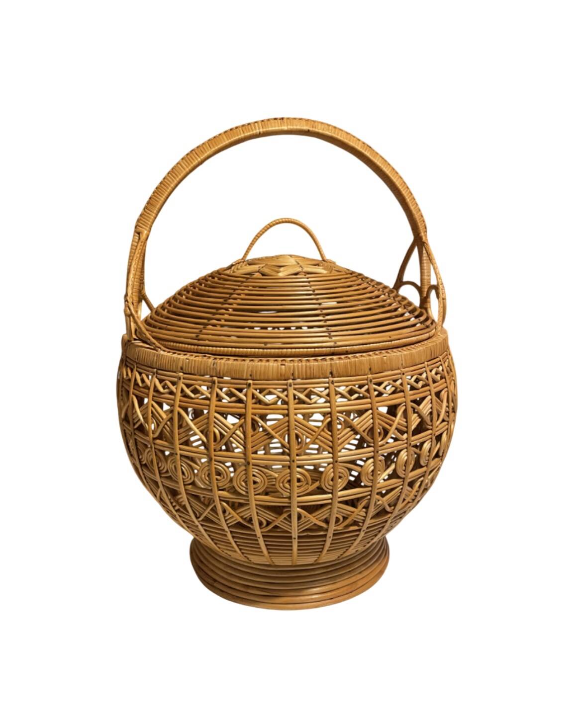 Large vintage woven rattan basket