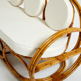 Sofa and italian poufs bamboo curly wool around 1960