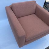 1970s Swivel Cube Armchair Chrome Peach Boucle Vintage Midcentury